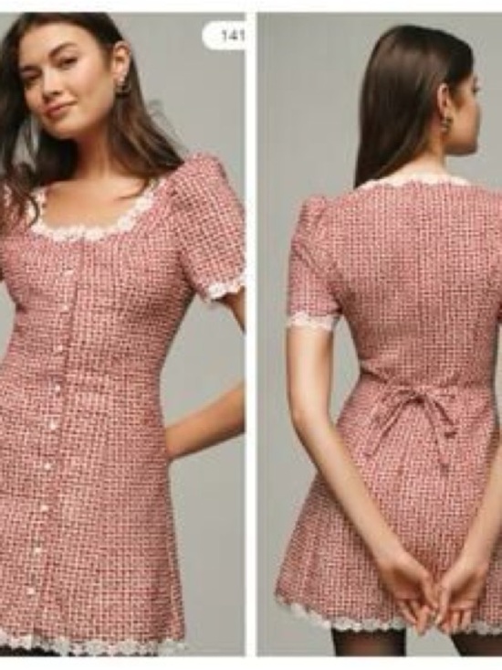 Reformation Dresses & Skirts - Reformation Red Tweed Mini Dress with White Lace Trim